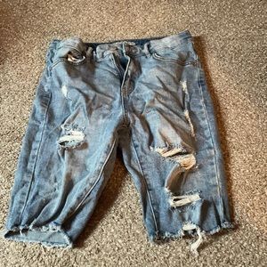 high rise jean bike shorts